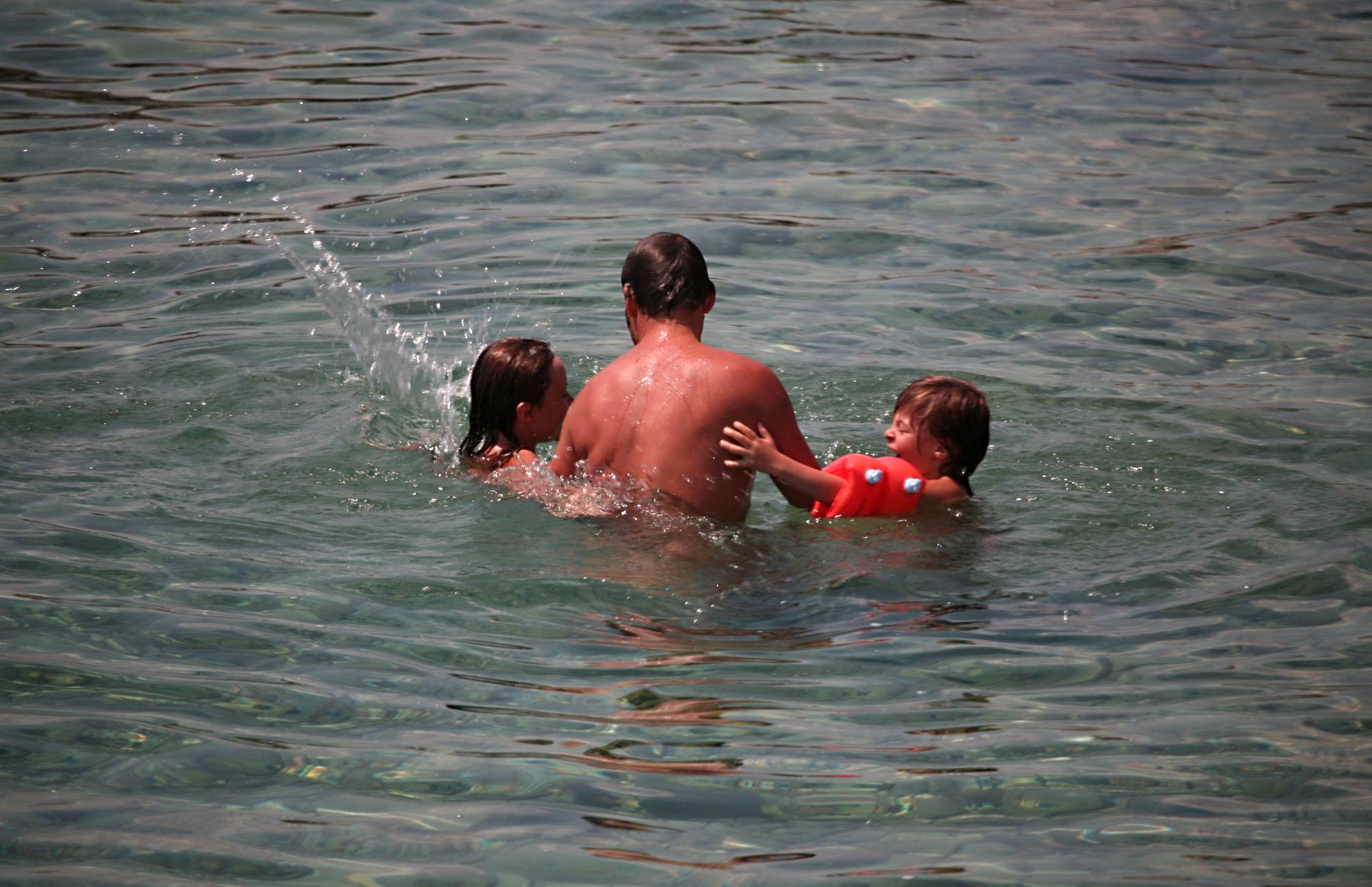 Nudist Pictures Father and Two Kid Water - 1